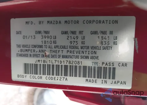 2013 Mazda Mazda3 I Touring from USA, damaged, VIN JM1BL1L71D1782081
